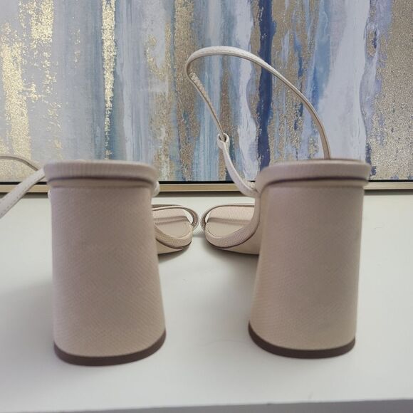 Sam Edelman Kit Ivory Square Toe Slingback Strap Cylindrical Block Heel Sandals - Picture 6 of 11